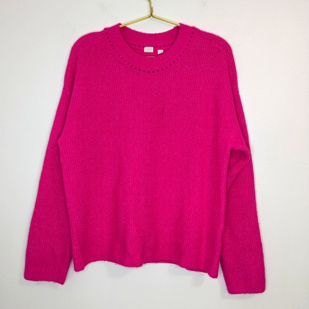 Gap Medium Bright Pink Crew Neck Cozy Knit Pullover Sweater